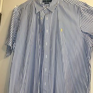 VTG Mens blue label Polo Ralph Lauren blue/white stripped short sleeve size XXL